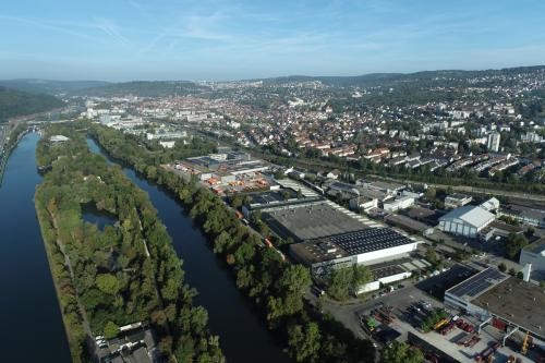 Luftbild Esslingen mit Blick auf die Neckarinsel