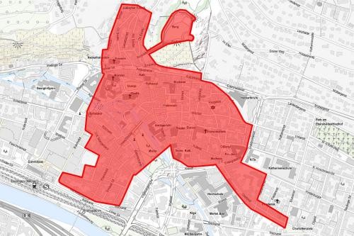 Plan mit eingezeichneter Feuerwerksverbotszone