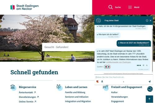 Städtische Homepage mit geöffnetem Chat.