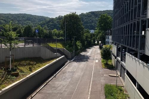 Blick von der Mettinger Brücke auf die Palmenwaldstraße