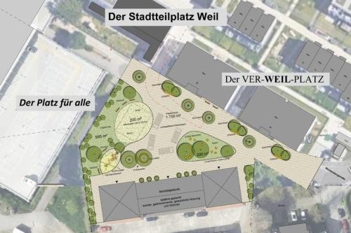 Erste Luftbild-Skizze des neuen Stadtteilplatzes 