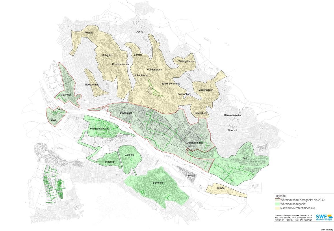 Übersichtskarte zu Nah- und Fernwärmenetzen sowie Potenzialgebieten Übersichtskarte zu bestehenden und geplanten Nah- und Fernwärmenetzen sowie Potenzialgebieten in Esslingen