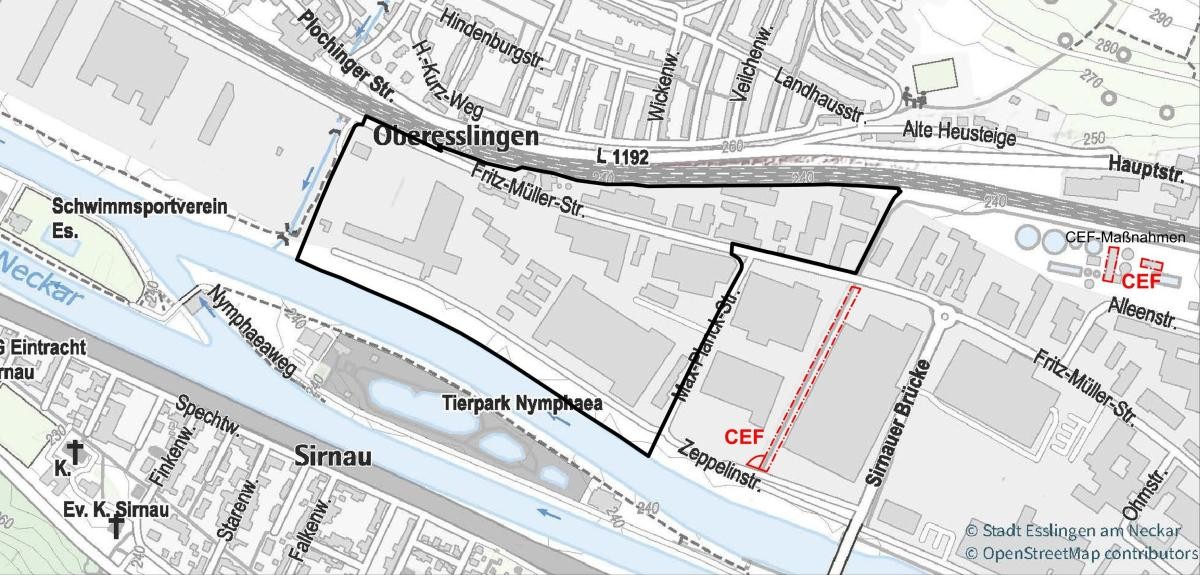 Übersichtsplan mit Lage des Plangebietes und der CEF-Maßnahmen im Stadtgebiet