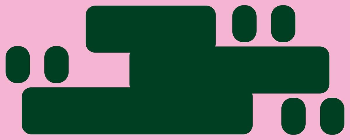 dunkelgrüne große und kleine Farbflächen auf rosa Hintergrund