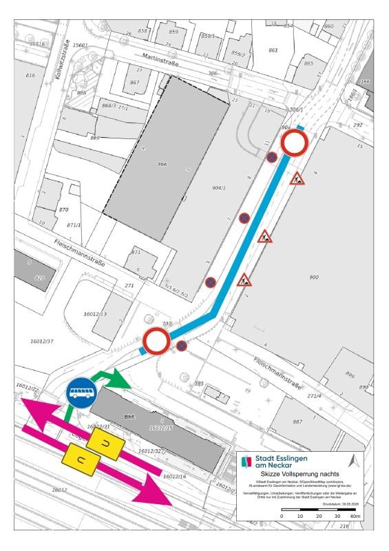 Skizze der Verkehrsregeln Skizze der Verkehrsregeln bei nächtlicher Vollsperrung