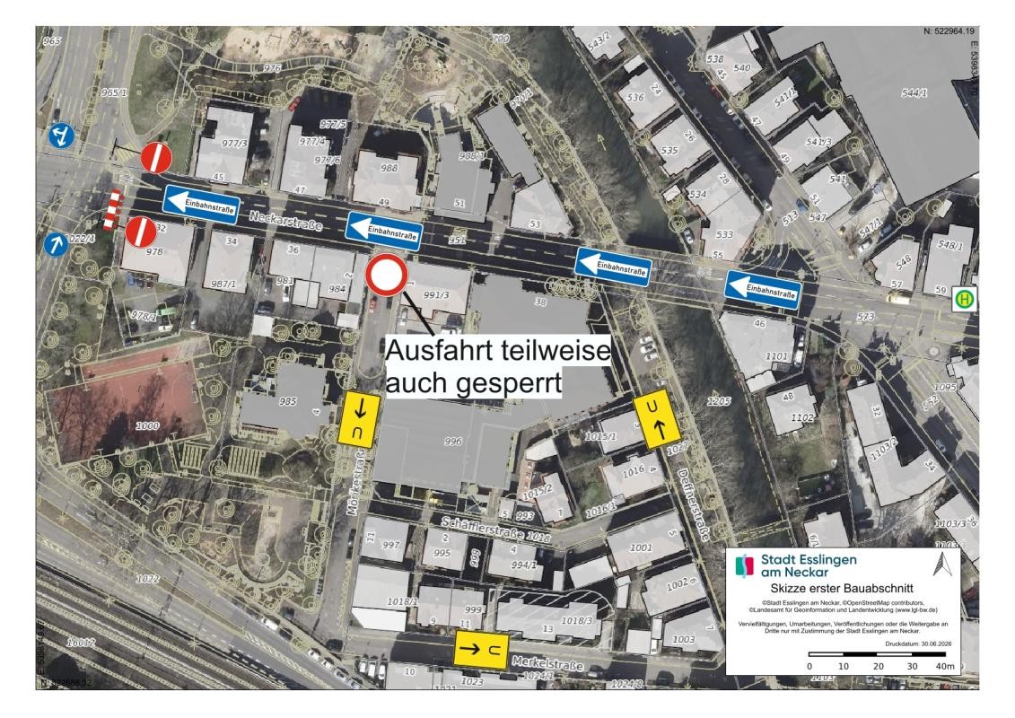 Skizze der Verkehrsregeln Skizze der Verkehrsregeln in Bauabschnitt 1