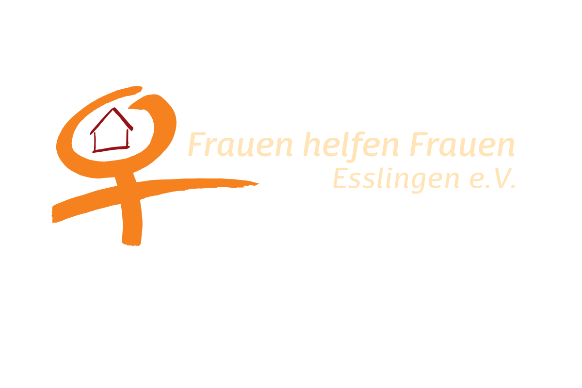 Logo Frauen helfen Frauen e.V., weibliches Symbol mit stilisiertem haus im Kreis, danach Wortmarke