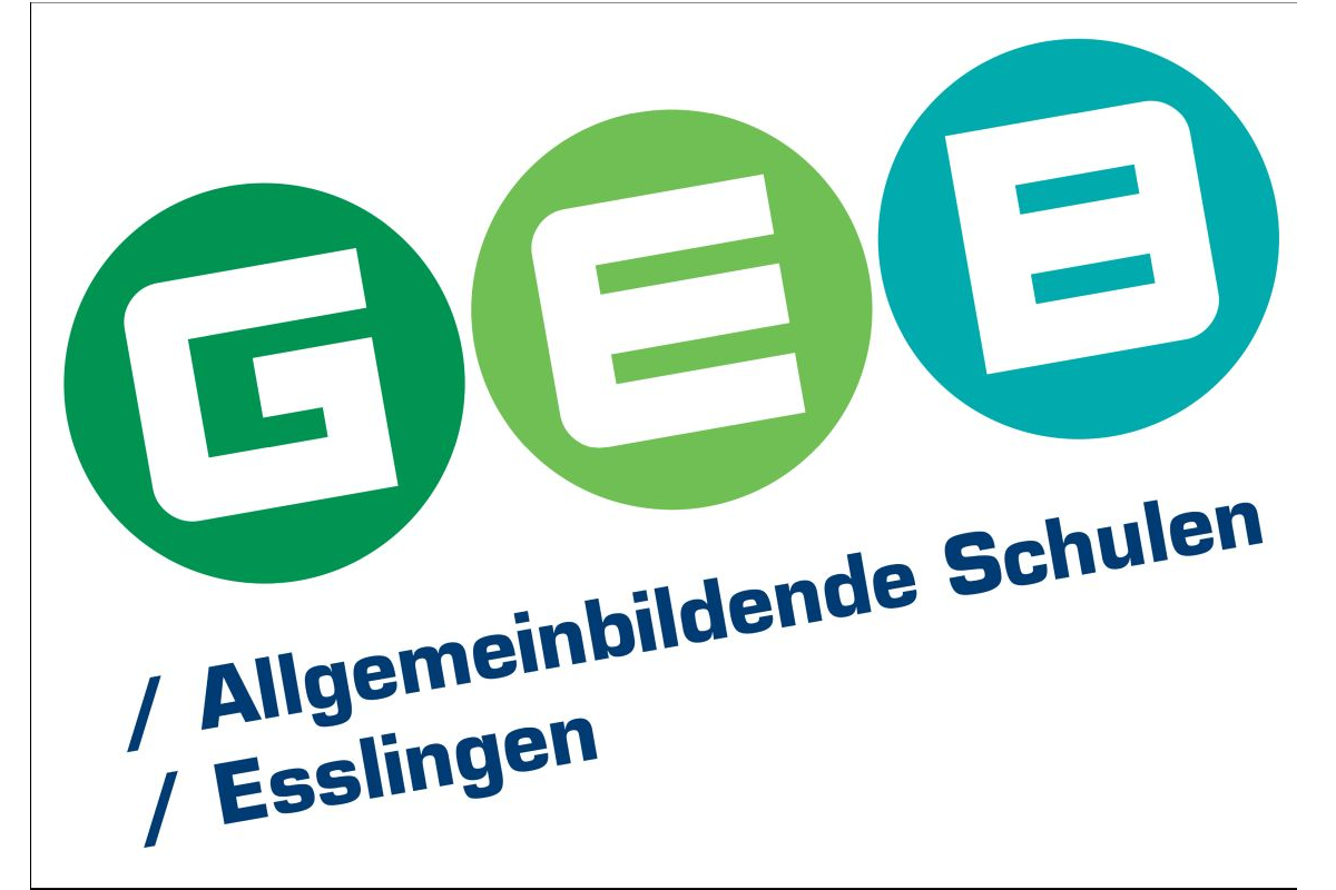 Logo GEB - Allgemeinbildende Schulen Esslingen, Buchstaben G E B, jeweils hinterlegt mit Kreisen in unterschiedlichen Grüntönen