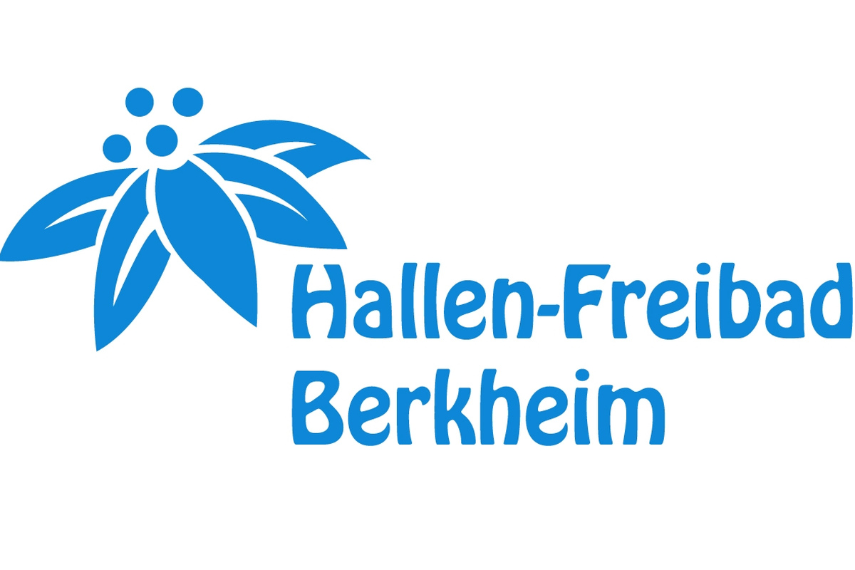 Logo Hallen-Freibad Berkheim, blauer Schriftzug + blaue Blume
