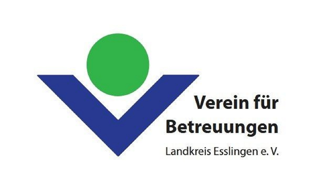 Bild-Wort-Logo: grüner Punkt in blauem V, schwarze Schrift: Verein für Betreuungen Landkreis Esslingen e.V.