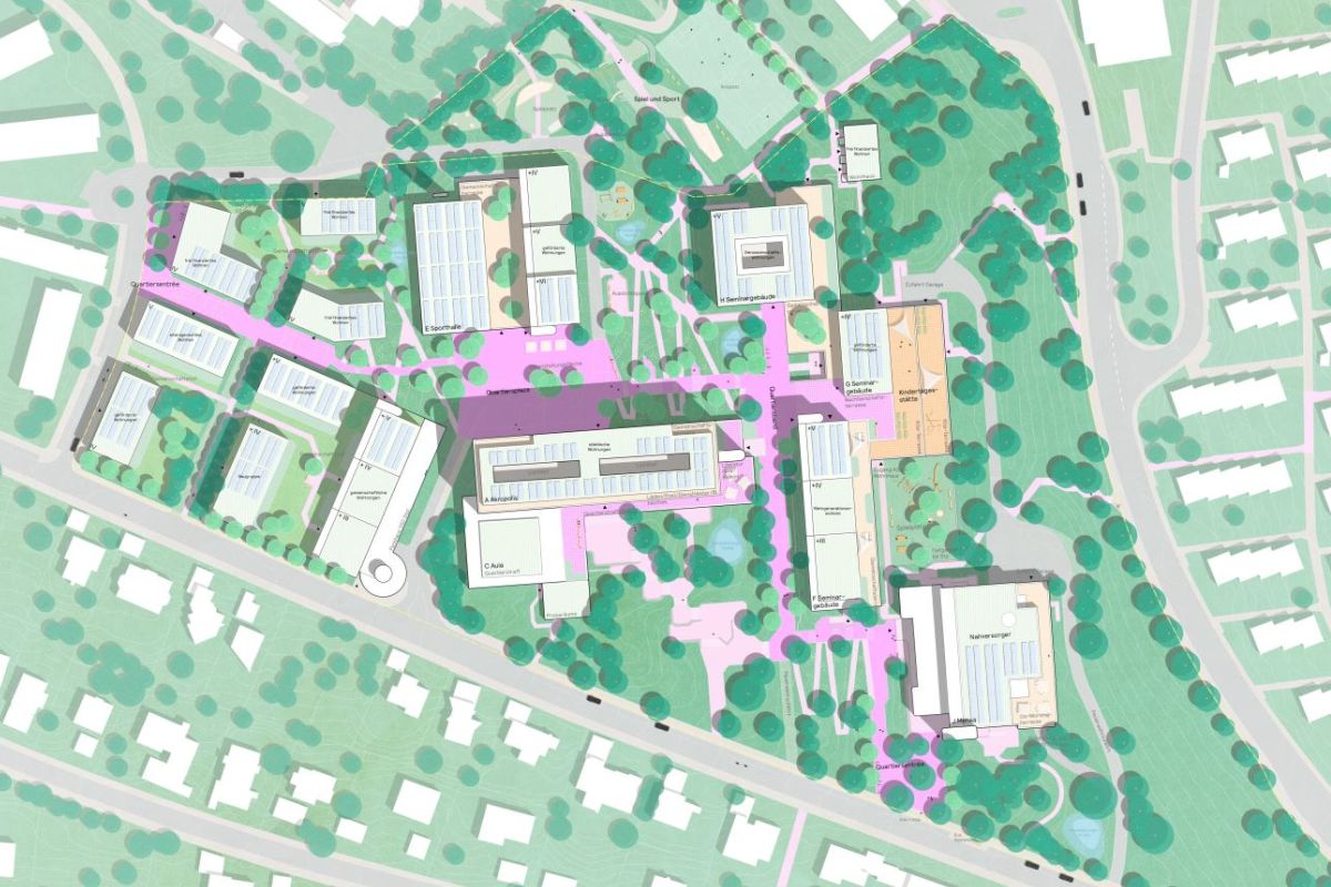 Lageplan des Quartiers mit Gebäuden und Freiflächen