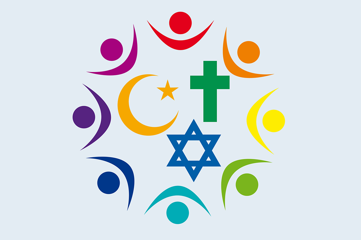 Symbole für verschiedene Religionen in bunten Farben