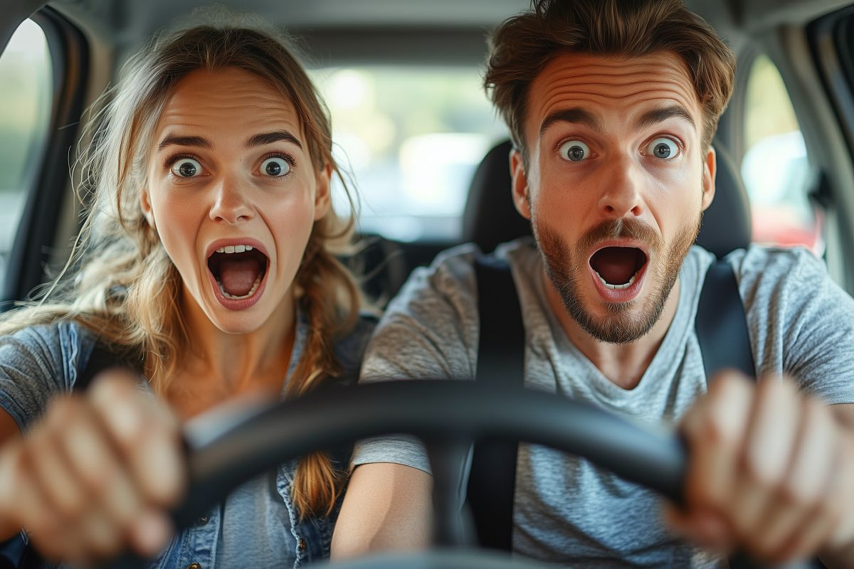 Blitzer Erschrockenes Pärchen im Auto.