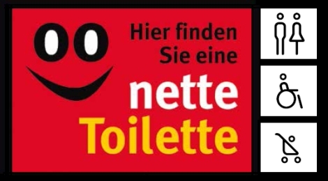 Bild mit dem Schriftzug "Hier finden Sie eine nette Toilette"