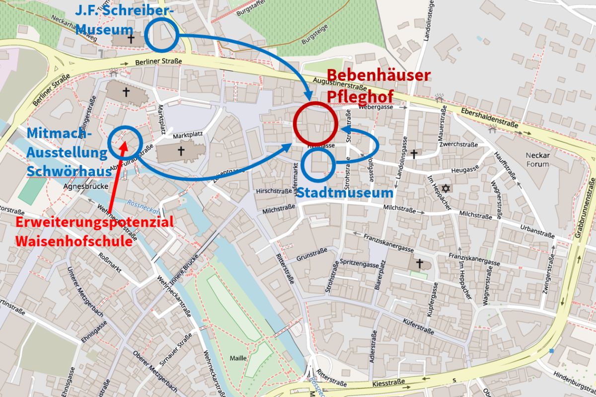 Lageplan Kartenausschnitt zeigt die Lage der Museen