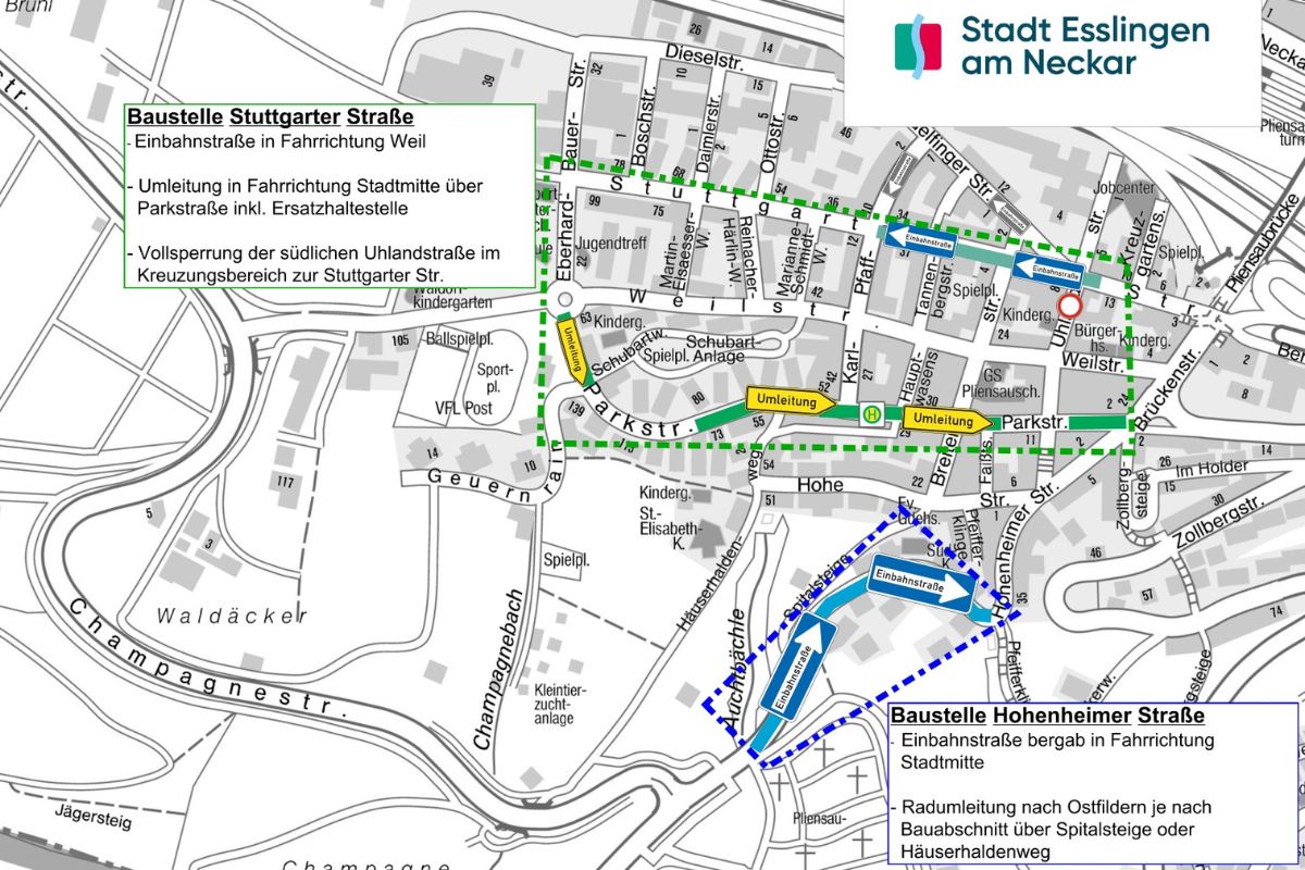 Skizze der Umleitungen in der Pliensauvorstadt