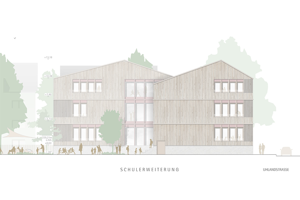 Plan: Gebäudeansicht aus Richtung Uhlandstraße