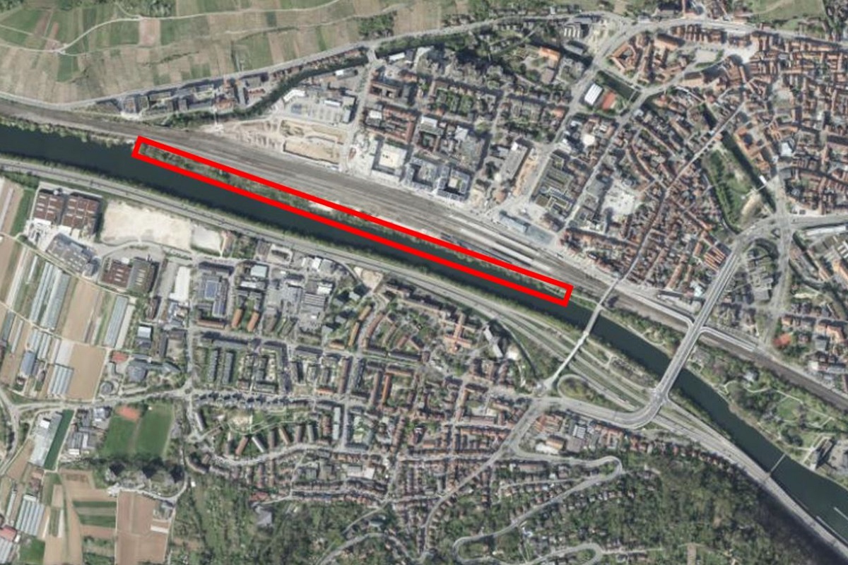 Kartenausschnitt mit Markierung des Bereichs Neckarufer