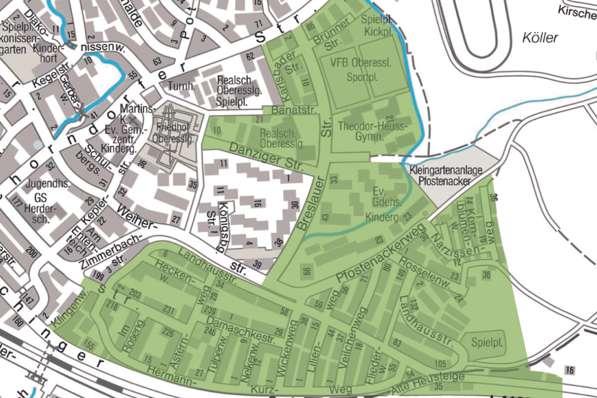 Plan der Fahrradzone in Oberesslingen