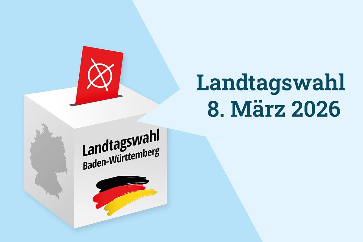 Wahlurne mit Stimmzettel - Schrift Landtagswahl 08. März 2026