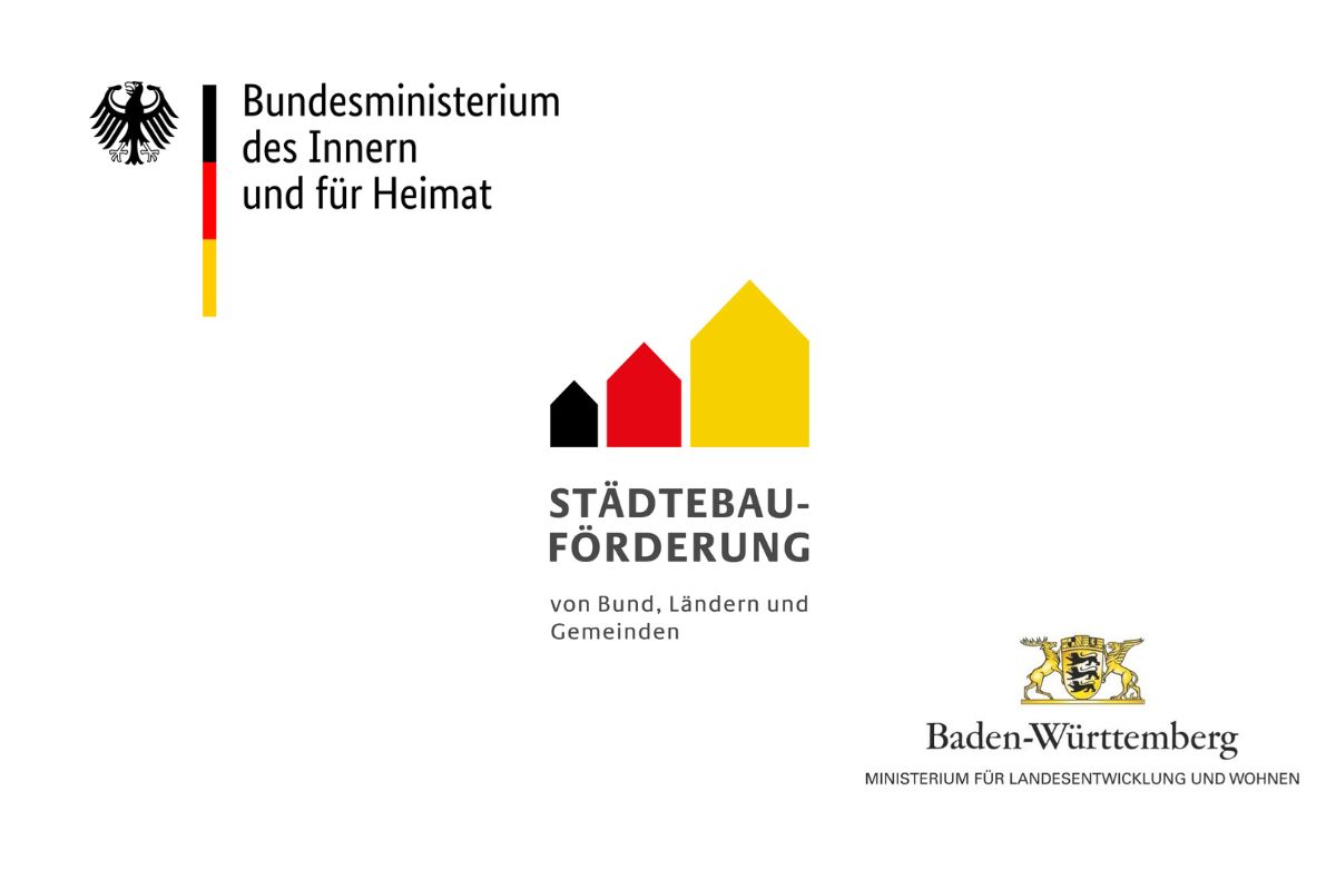Logos der Förderträger: Bundesministerium des Innern und für Heimat,Städtebauförderung von Bund Ländern und Gemeinden sowie das Ministerium für Landesentwicklung und Wohnen Baden-Württemberg