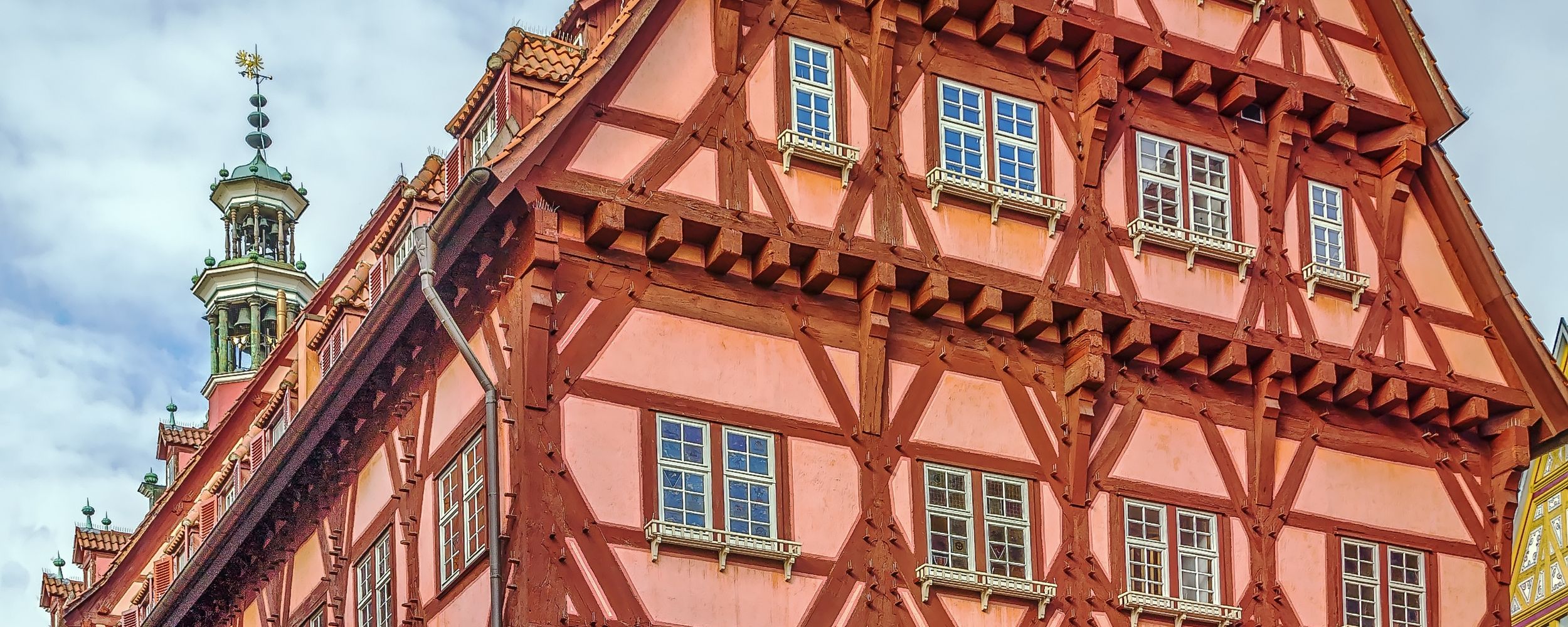 Fachwerkfassade im Alten Rathaus in Esslingen am Neckar.