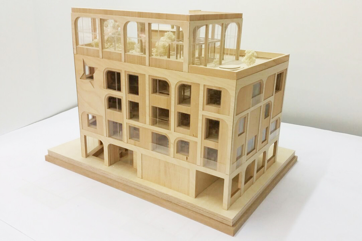 Architekturmodell aus Holz.