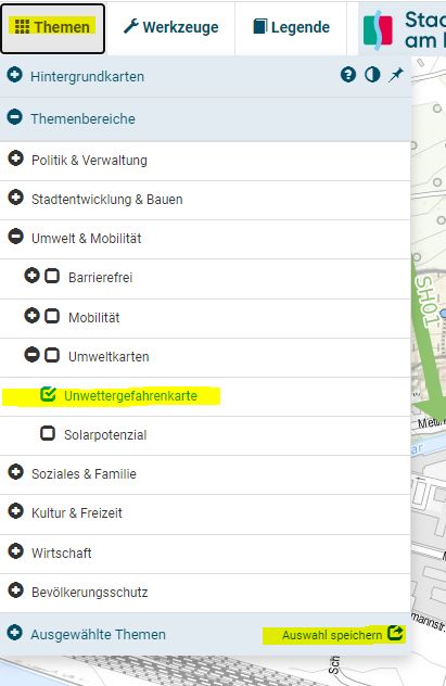 Screenshot Themen im Geoportal