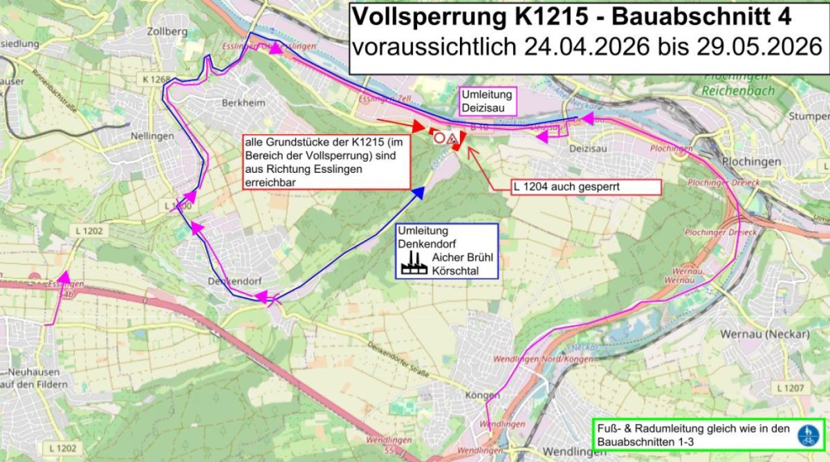 Kartenausschnitt mit eingezeichneten Umleitungen 2. Bauabschnitt