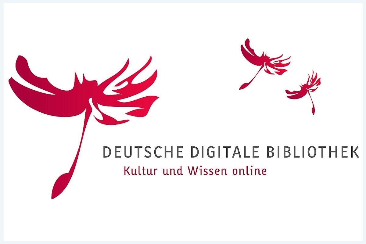Rote Pusteblumen mit Schriftzug Logo Deutsche Digitale Bibliothek: Kultur und Wissen online.