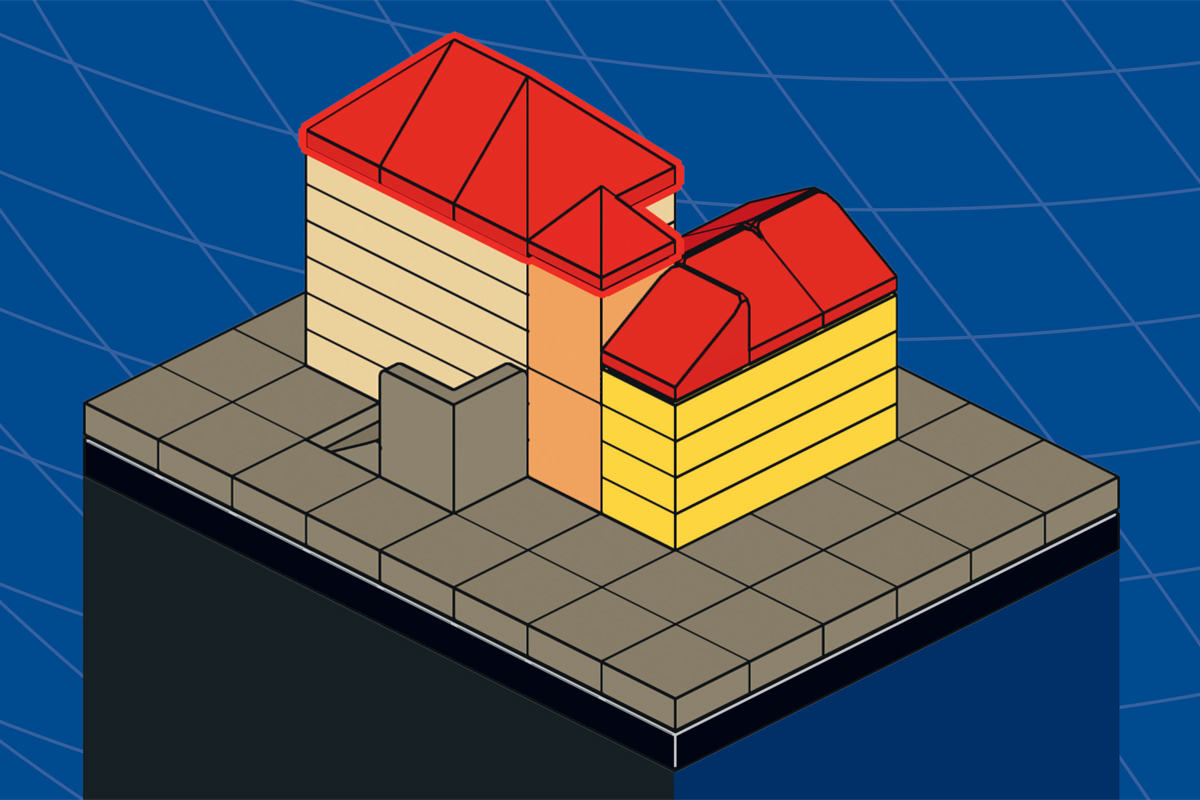 Stadtmuseum-Lego. Zeichnung: Das Gelbe Haus aus Lego.