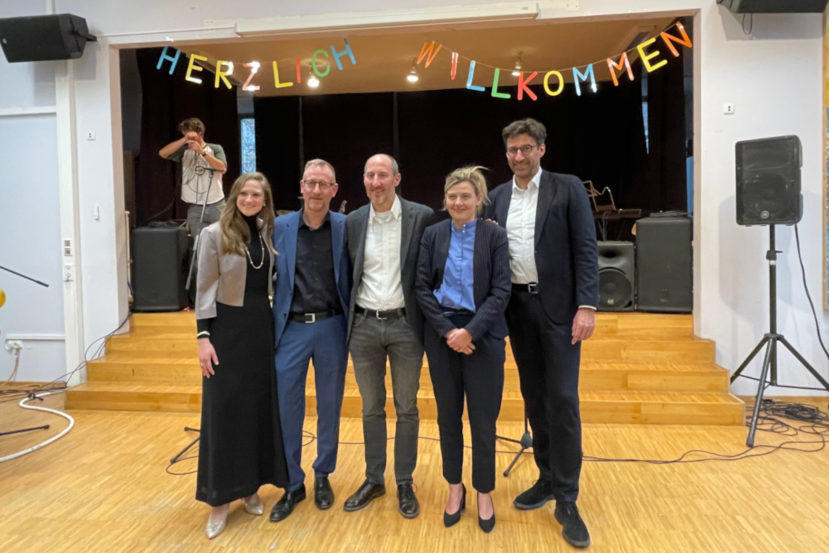 Einweihungsfeier Schulleitung GMS und OB Klopfer bei der Einweihungsfeier