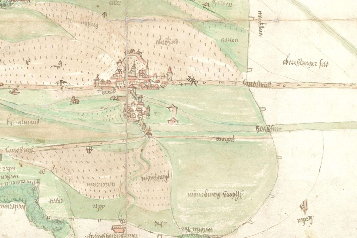 Esslingen am Neckar im 16. Jahrhundert © Landesarchiv Baden-Württemberg, Abt. Staatsarchiv Ludwigsburg, B169 Bü 77 historische Landkarte