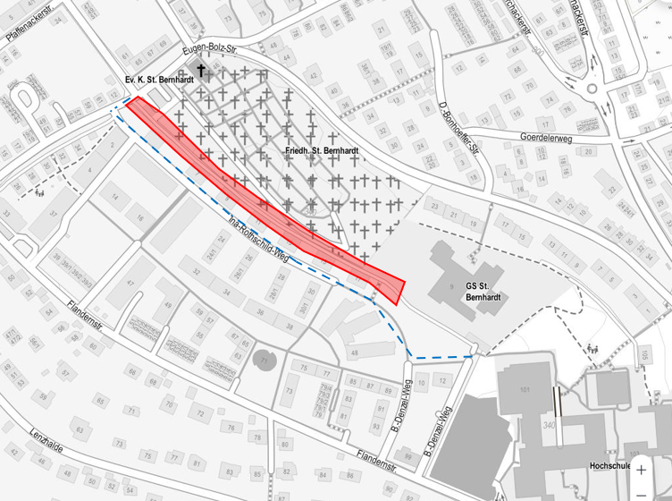 Übersichtsplan Stadtplan, der den Bereich der defekten Beleuchtung zeigt